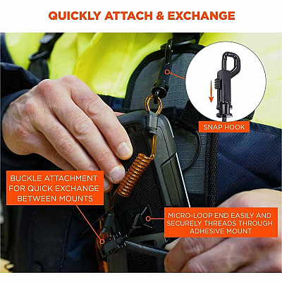 ergodyne Squids 3151 Coil Lanyard with Mini Adhesive Mounts (19260)