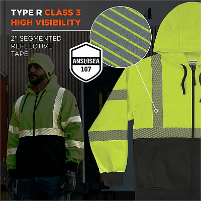 ergodyne GloWear 8318BK Hi-Vis Hooded Zip-Up Sweatshirt (23064)