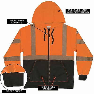 ergodyne GloWear 8318BK Hi-Vis Hooded Zip-Up Sweatshirt (23077)