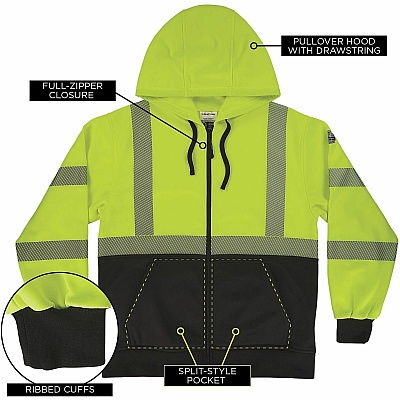 ergodyne GloWear 8318BK Hi-Vis Hooded Zip-Up Sweatshirt (23068)