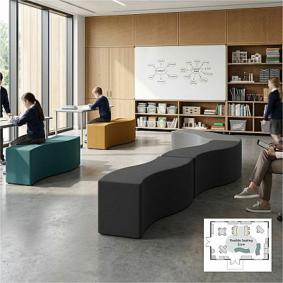 Learniture Shapes Series II Soft Seating Wave Bench (LNT1076BK)