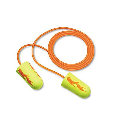 3M E-A-Rsoft Blasts Earplugs, Corded, Foam, Yellow Neon, 200 Pairs/Box (MMM3111252)