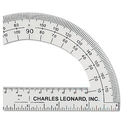 Charles Leonard Open Center Protractor, Plastic, 6" Ruler Edge, Clear (LEO77106EA)