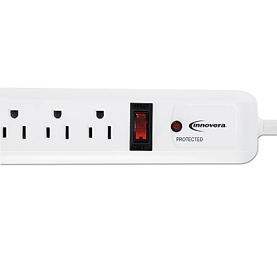 Innovera Surge Protector, 6 AC Outlets, 4 ft Cord, 540 J, White (IVR71652)