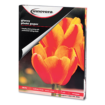 Innovera Glossy Photo Paper, 7 mil, 8.5 x 11, Glossy White, 100/Pack (IVR99490)