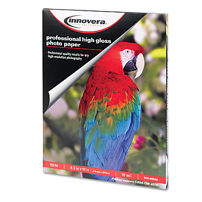 Innovera High-Gloss Photo Paper, 10 mil, 8.5 x 11, High-Gloss White, 50/Pack (IVR99550)
