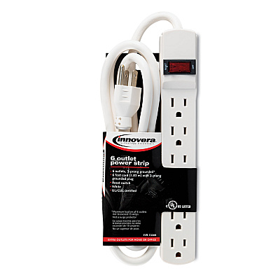 Innovera Power Strip, 6 Outlets, 6 ft Cord, Ivory (IVR73306)