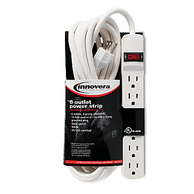 Innovera Power Strip, 6 Outlets, 15 ft Cord, Ivory (IVR73315)