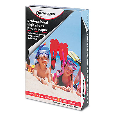 Innovera High-Gloss Photo Paper, 10 mil, 4 x 6, High-Gloss White, 100/Pack (IVR99546)