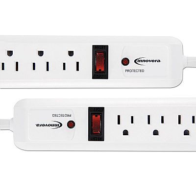 Innovera Surge Protector, 6 AC Outlets, 4 ft Cord, 540 J, White, 2/Pack (IVR71653)
