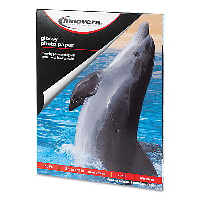 Innovera Glossy Photo Paper, 7 mil, 8.5 x 11, Glossy White, 50/Pack (IVR99450)