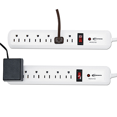 Innovera Surge Protector, 6 AC Outlets, 4 ft Cord, 540 J, White, 2/Pack (IVR71653)