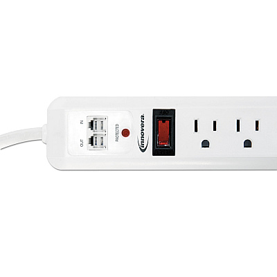 Innovera Surge Protector, 7 AC Outlets, 4 ft Cord, 1,080 J, White (IVR71654)