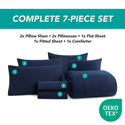 Family Essentials Bed In Bag 7pc - Queen - Navy, 7 Piece Set (P-BIAB-FQ-NV)