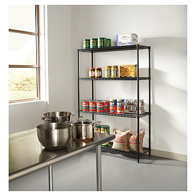 Alera NSF Certified Industrial Four-Shelf Wire Shelving Kit, 48w x 18d x 72h, Black (ALESW504818BL)