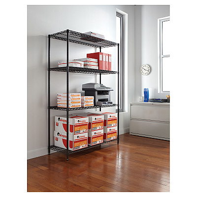 Alera NSF Certified Industrial Four-Shelf Wire Shelving Kit, 48w x 18d x 72h, Black (ALESW504818BL)
