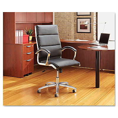 Alera Neratoli High-Back Slim Profile Chair, Faux Leather, 275 lb Cap, 17.32" to 21.25" Seat Height, Black Seat/Back, Chrome (ALENR4119)