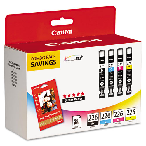 Canon 4546B007 (CLI-226) ChromaLife100+ Ink/Paper Combo, Black/Cyan/Magenta/Yellow