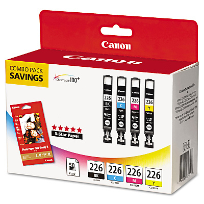 Canon 4546B007 (CLI-226) ChromaLife100+ Ink/Paper Combo, Black/Cyan/Magenta/Yellow