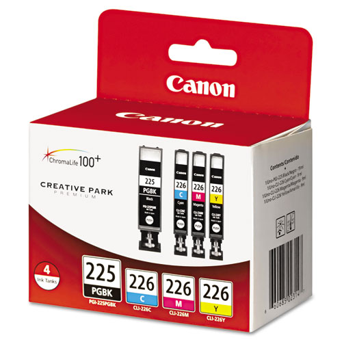 Canon 4530B008AA (PGI-225, CLI-226) Ink, Cyan/Magenta/Pigment Black/Yellow, 4/Pack