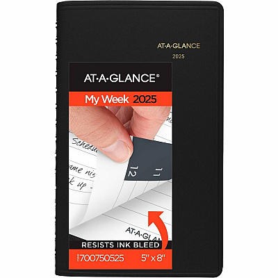 AT-A-GLANCE Weekly Block Format Appointment Book Ruled for Hourly Appointments, 8 x 5, Black Cover, 12-Month (Jan to Dec): 2026 (7007505)