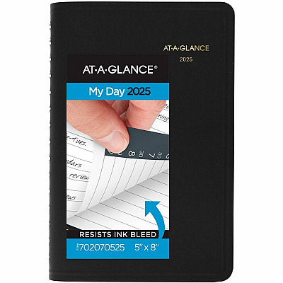 AT-A-GLANCE Daily Appointment Book with 30-Minute Appointments, 8 x 5, Black Cover, 12-Month (Jan to Dec): 2026 (7020705)