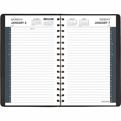AT-A-GLANCE Daily Appointment Book with 30-Minute Appointments, 8 x 5, Black Cover, 12-Month (Jan to Dec): 2026 (7020705)