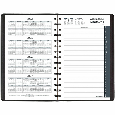 AT-A-GLANCE Daily Appointment Book with 30-Minute Appointments, 8 x 5, Black Cover, 12-Month (Jan to Dec): 2026 (7020705)