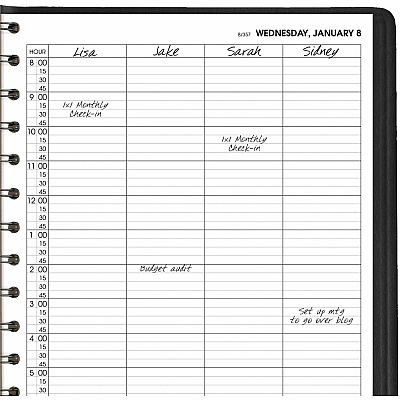 AT-A-GLANCE Four-Person Group Daily Appointment Book, 11 x 8, Black Cover, 12-Month (Jan to Dec): 2026 (7082205)