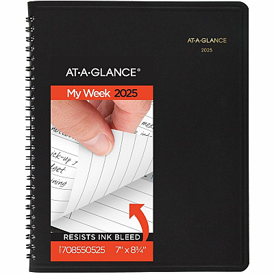 AT-A-GLANCE Weekly Planner Ruled for Open Scheduling, 8.75 x 6.75, Black Cover, 12-Month (Jan to Dec): 2026 (7085505)