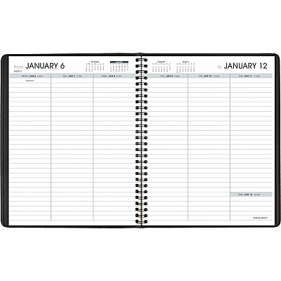 AT-A-GLANCE Weekly Planner Ruled for Open Scheduling, 8.75 x 6.75, Black Cover, 12-Month (Jan to Dec): 2026 (7085505)