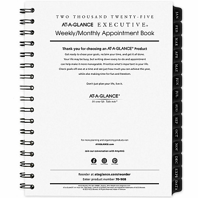 AT-A-GLANCE Executive Weekly/Monthly Planner Refill with Hourly Appointments, 8.75 x 6.88, White Sheets, 12-Month (Jan to Dec): 2026 (7090810)