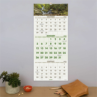 AT-A-GLANCE Scenic Three-Month Wall Calendar, Landscape Photography, 12 x 27, White Sheets, 14-Month: Dec 2025 to Jan 2027 (DMW50328)