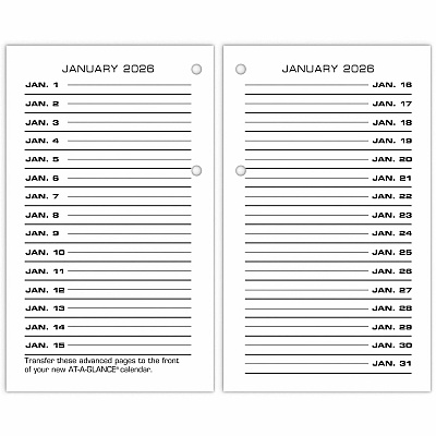 AT-A-GLANCE Two-Color Desk Calendar Refill, 3.5 x 6, White Sheets, 12-Month (Jan to Dec): 2026 (E01750)