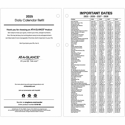 AT-A-GLANCE Large Desk Calendar Refill, 4.5 x 8, White Sheets, 12-Month (Jan to Dec): 2026 (E21050)