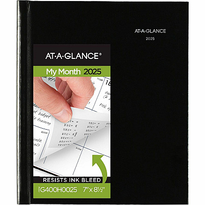 AT-A-GLANCE DayMinder Hard-Cover Monthly Planner with Memo Section, Unruled Blocks, 8.5 x 7, Black Cover, 12-Month (Jan to Dec): 2026 (G400H00)