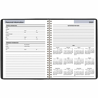 AT-A-GLANCE DayMinder Open-Schedule Weekly Appointment Book, 8.75 x 7, Black Cover, 12-Month (Jan to Dec): 2026 (G53500)