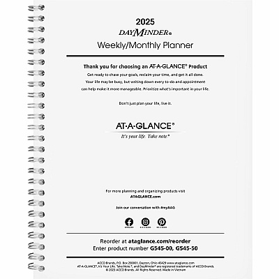 AT-A-GLANCE DayMinder Executive Weekly/Monthly Refill, 8.75 x 7, White Sheets, 12-Month (Jan to Dec): 2026 (G54550)