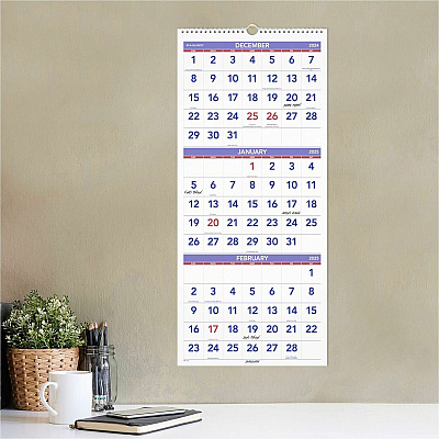 AT-A-GLANCE Deluxe Three-Month Reference Wall Calendar, Vertical Orientation, 12 x 27, White Sheets, 14-Month: Dec 2025 to Jan 2027 (PM1128)