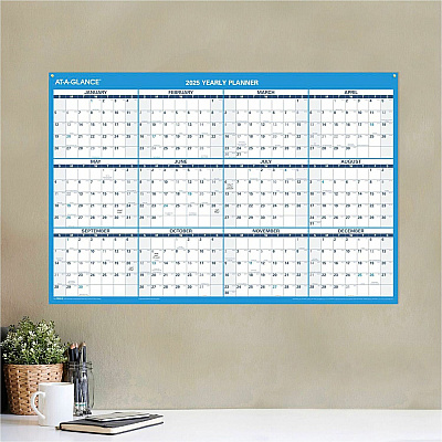 AT-A-GLANCE Horizontal Reversible/Erasable Wall Planner, 36 x 24, White/Blue Sheets, 12-Month (Jan to Dec): 2026 (PM20028)