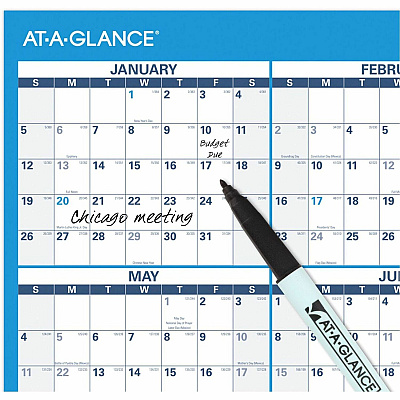 AT-A-GLANCE Horizontal Reversible/Erasable Wall Planner, 36 x 24, White/Blue Sheets, 12-Month (Jan to Dec): 2026 (PM20028)
