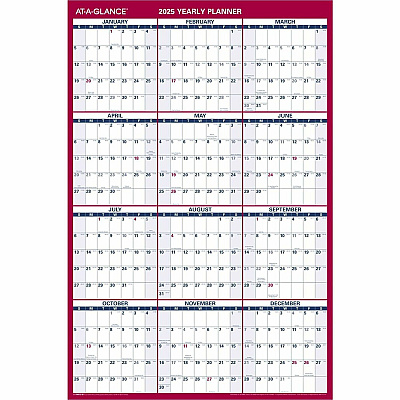 AT-A-GLANCE Vertical/Horizontal Wall Calendar, 24 x 36, White/Blue/Red Sheets, 12-Month (Jan to Dec): 2026 (PM21228)