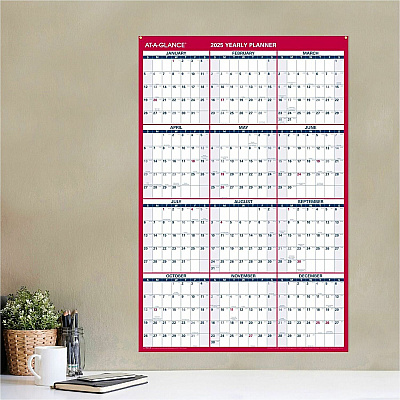 AT-A-GLANCE Vertical/Horizontal Wall Calendar, 24 x 36, White/Blue/Red Sheets, 12-Month (Jan to Dec): 2026 (PM21228)