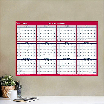 AT-A-GLANCE Erasable Vertical/Horizontal Wall Planner, 24 x 36, White/Blue/Red Sheets, 12-Month (Jan to Dec): 2026 (PM2628)
