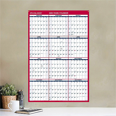 AT-A-GLANCE Erasable Vertical/Horizontal Wall Planner, 24 x 36, White/Blue/Red Sheets, 12-Month (Jan to Dec): 2026 (PM2628)