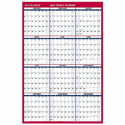 AT-A-GLANCE Erasable Vertical/Horizontal Wall Planner, 24 x 36, White/Blue/Red Sheets, 12-Month (Jan to Dec): 2026 (PM2628)