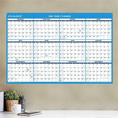 AT-A-GLANCE Horizontal Reversible/Erasable Wall Planner, 48 x 32, White/Blue Sheets, 12-Month (Jan to Dec): 2026 (PM30028)