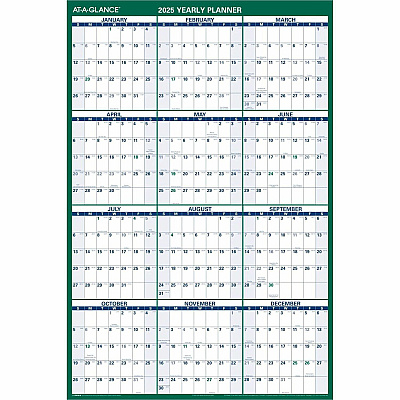 AT-A-GLANCE Vertical Erasable Wall Planner, 32 x 48, White/Green Sheets, 12-Month (Jan to Dec): 2026 (PM31028)