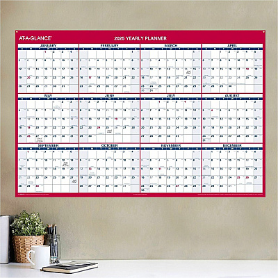 AT-A-GLANCE Erasable Vertical/Horizontal Wall Planner, 32 x 48, White/Blue/Red Sheets, 12-Month (Jan to Dec): 2026 (PM32628)