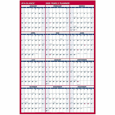 AT-A-GLANCE Erasable Vertical/Horizontal Wall Planner, 32 x 48, White/Blue/Red Sheets, 12-Month (Jan to Dec): 2026 (PM32628)